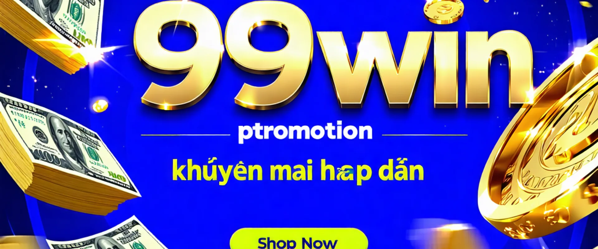 Hình ảnh banner khuyến mãi hấp dẫn tại 99win với các biểu tượng tiền thưởng và trò chơi sôi động
