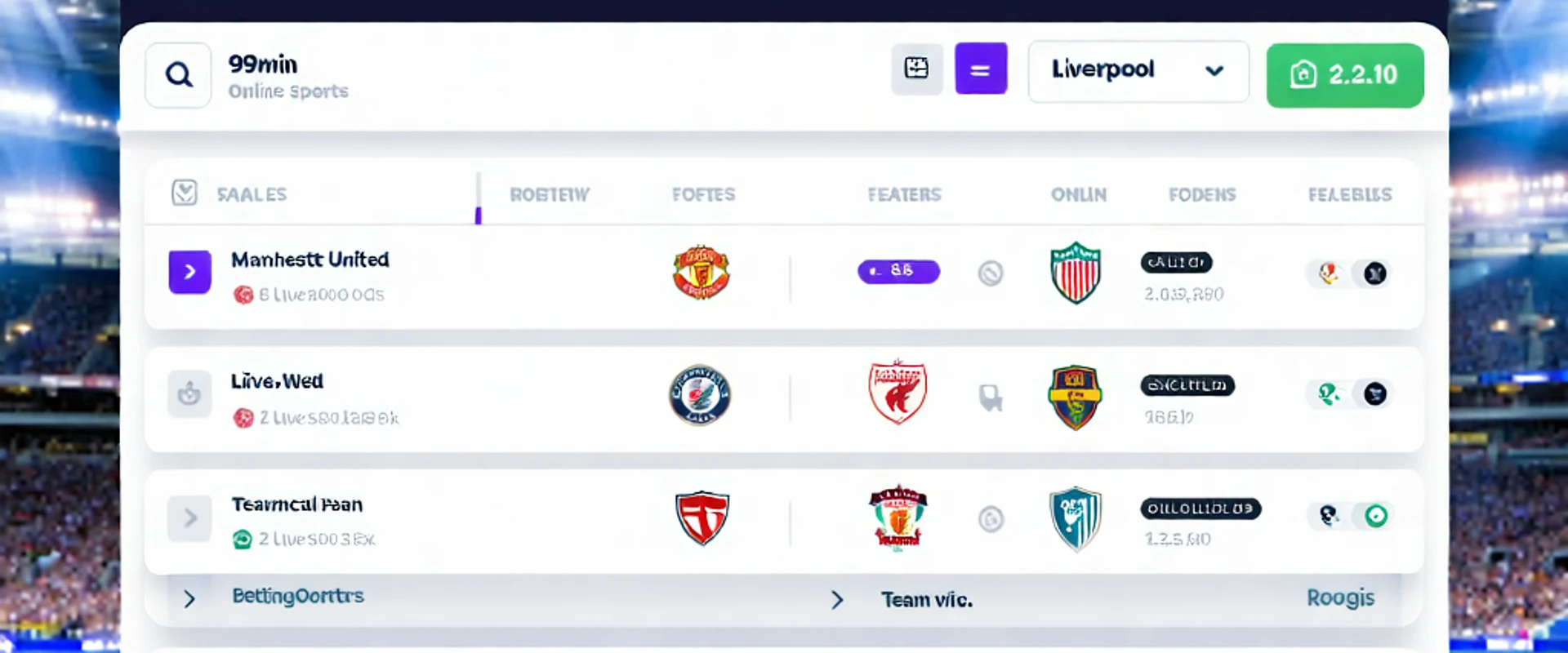 Hình ảnh sân vận động bóng đá với giao diện cá cược 99win