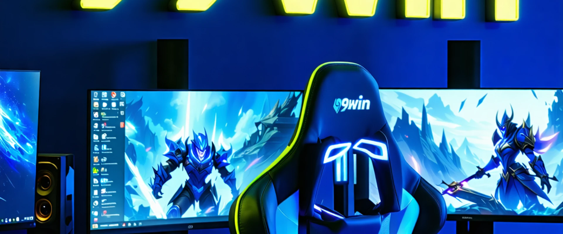 Hình ảnh chính cổng cược thể thao điện tử 99win với các game thủ đang thi đấu sôi nổi và logo 99win nổi bật